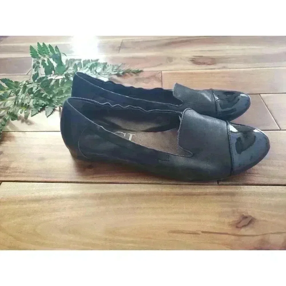 AGL Italy Attilio Giusti Leombruni Black Cap Toe Ballet Flat Leather 37‎ 1/2